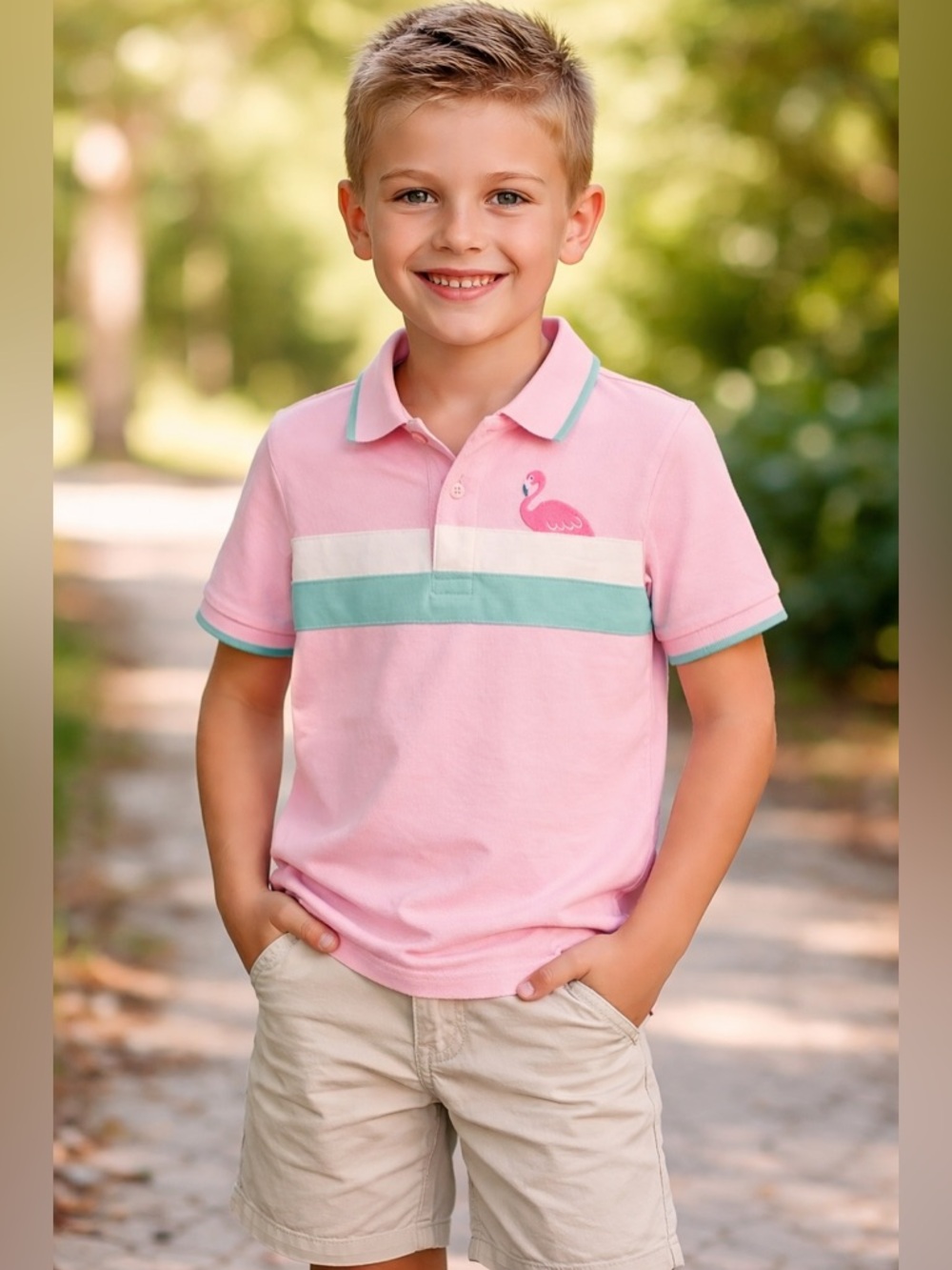 Gymboree Pink Polo Shirt with Flamingo Embroidery